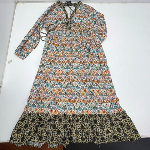 Winton and Waits Women's Multicolor Fresco Fans Ruffle Maxi Dress One Size NWT