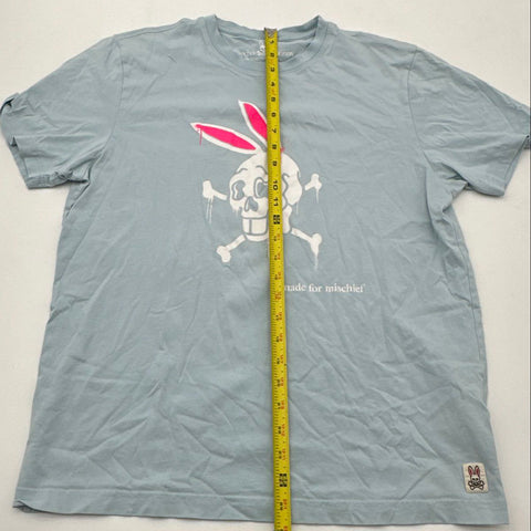 Psycho Bunny Men's Light Blue Pima Cotton Graphic T-Shirt Made for Mischief Sz 5
