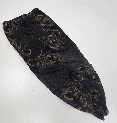 AllSaints Women's Black Snake Print Ruched Mesh Midi Skirt Size 4