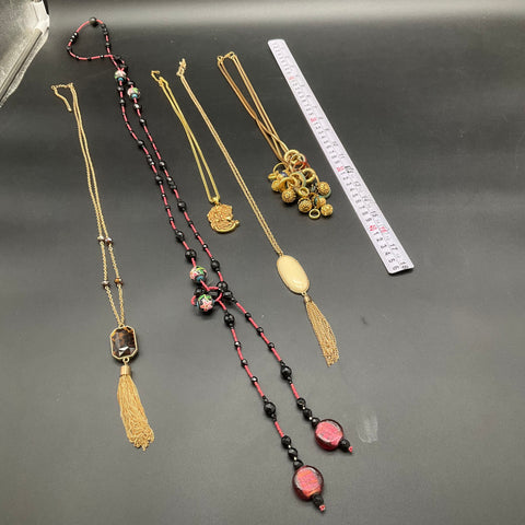 Boho Statement Jewelry Lot 7 Necklaces Chokers Tassels Beaded Gold Silver Tone