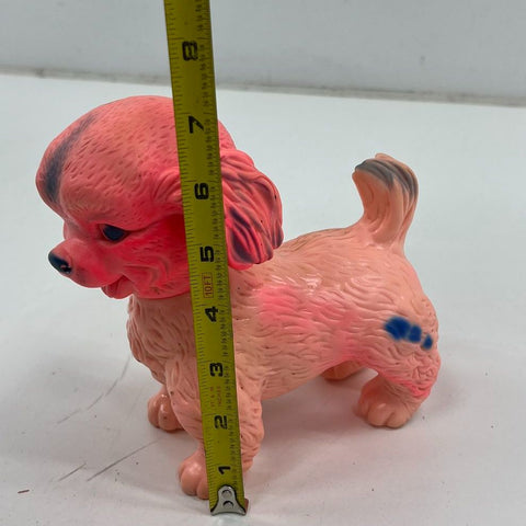 Vintage Rubber Squeak Toy Pink Red Dog Puppy Figurine Mid Century Kitsch