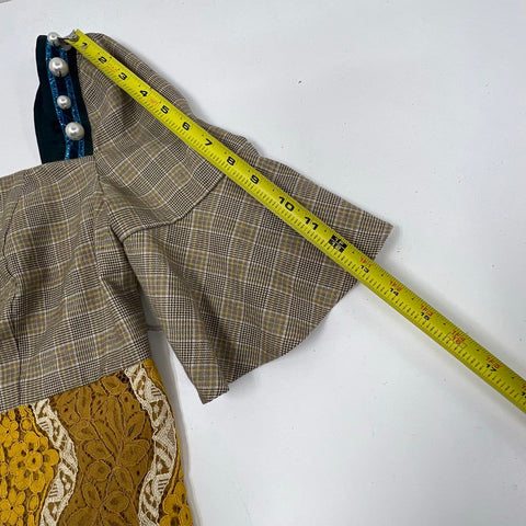 LuLualways Yellow Brown Plaid Lace Ruffle Asymmetrical Dress Women's Size 9