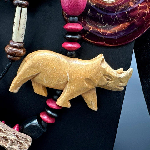 Boho Eclectic Jewelry Lot Beaded Animal Pendants Wood Resin Glass Necklaces