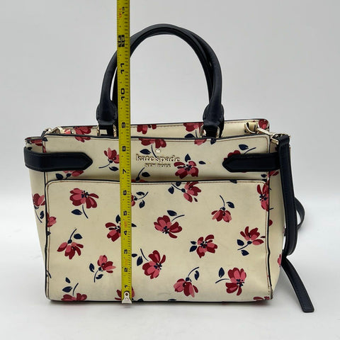 Kate Spade Cream Floral Saffiano Leather Satchel Crossbody Bag Gold Hardware