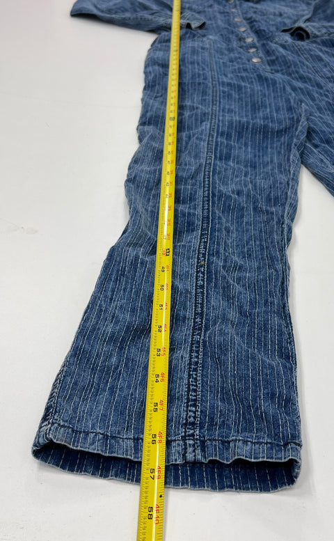 We The Free Marci Hickory Stripe Denim Button Front Jumpsuit Women's S