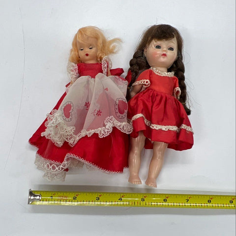 Nancy Ann Storybook Dolls Lot of 2 Vintage Red Dress Hard Plastic 7-8 Inch