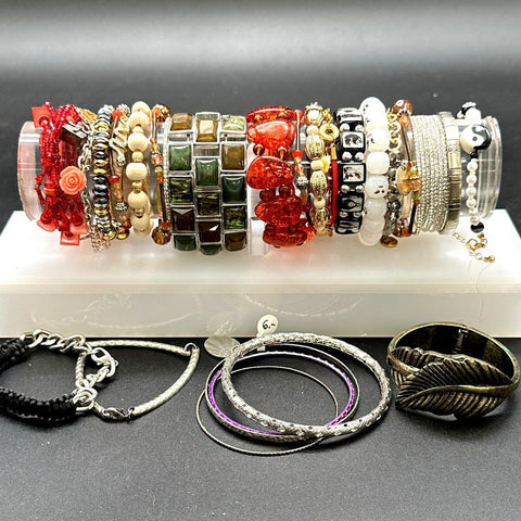 Eclectic Wearable Jewelry Lot of 20+ Bracelets Bangles Cuff Boho Beaded