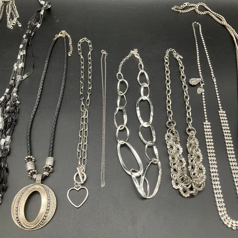 Mixed Silver Tone & Black Fashion Necklace Jewelry Lot 10 Pieces Heart Tassel