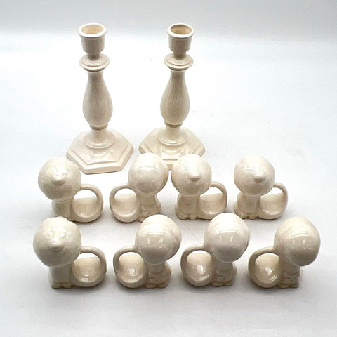 Holly Hobbie & Robbie Napkin Rings and Candlesticks Lot Ceramic Vintage 10pc