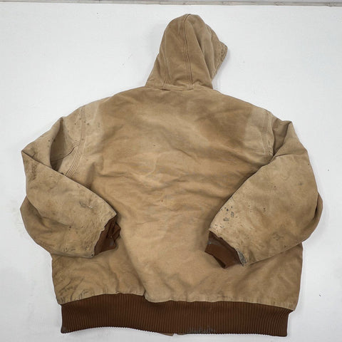 Carhartt Duck Active Jacket Hooded Quilted Lined Made in USA Distressed Sz 2XL