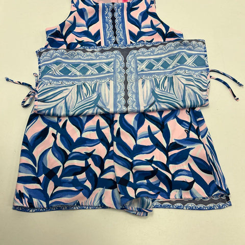 Lilly Pulitzer Donna Romper Blue Pink Palm Leaf Print Sleeveless Jumpsuit Size