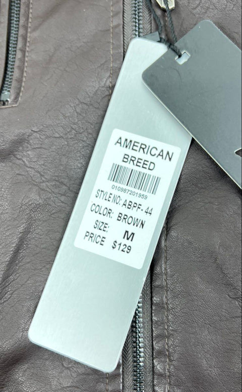 American Breed Brown Faux Leather Sherpa Lined Moto Jacket Men's M NWT