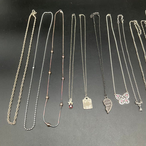 Silver Tone Fashion Necklace Lot of 15 Heart Butterfly Star of David Pendants
