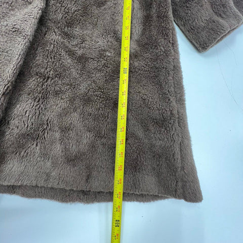 Vintage 70s Faux Fur Teddy Coat A-Line Jacket Large Collar Brown Sz S M