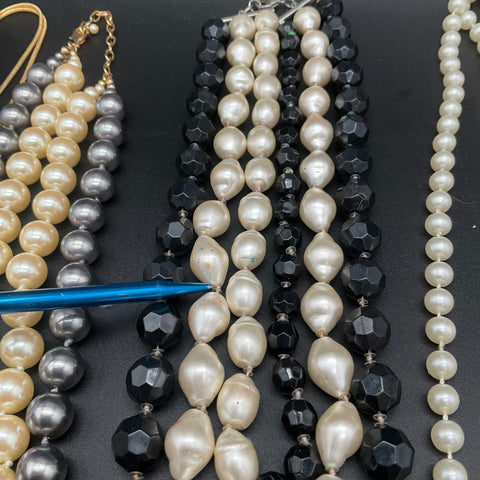 Vintage Faux Pearl Costume Jewelry Lot 10 pc Necklaces Bracelets Multi-Strand