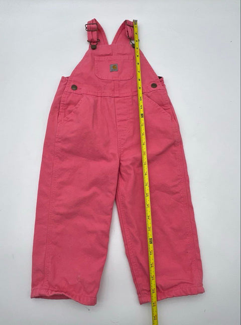 Carhartt Girls Pink Flannel Lined Duck Canvas Overalls Size 2T