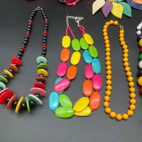 Vintage and Modern Beaded Jewelry Lot of 14 Multi-Strand Chunky Necklaces