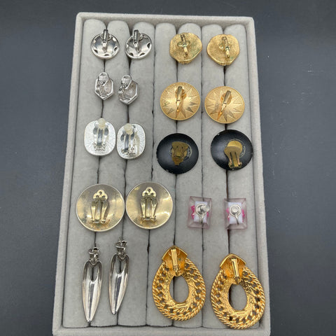 Vintage Designer Clip On Earrings Lot 19 Pairs Trifari Monet Renoir Joan Rivers