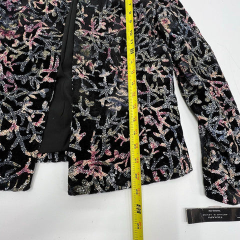 Tahari ASL Women's Sequin Burnout Velvet Jacket Black Pink NWT Size 8