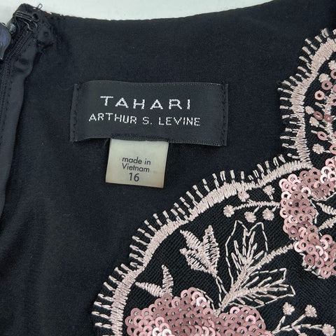 Tahari NWT Black Pink Sequin Embroidered Floral Mesh Cocktail Dress Women's 10