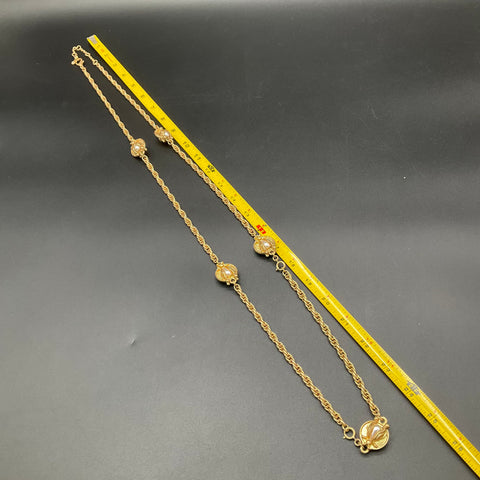 Cabi The Buzz Gold Tone Bee Scarab Convertible Chain Necklace Faux Pearl 46"