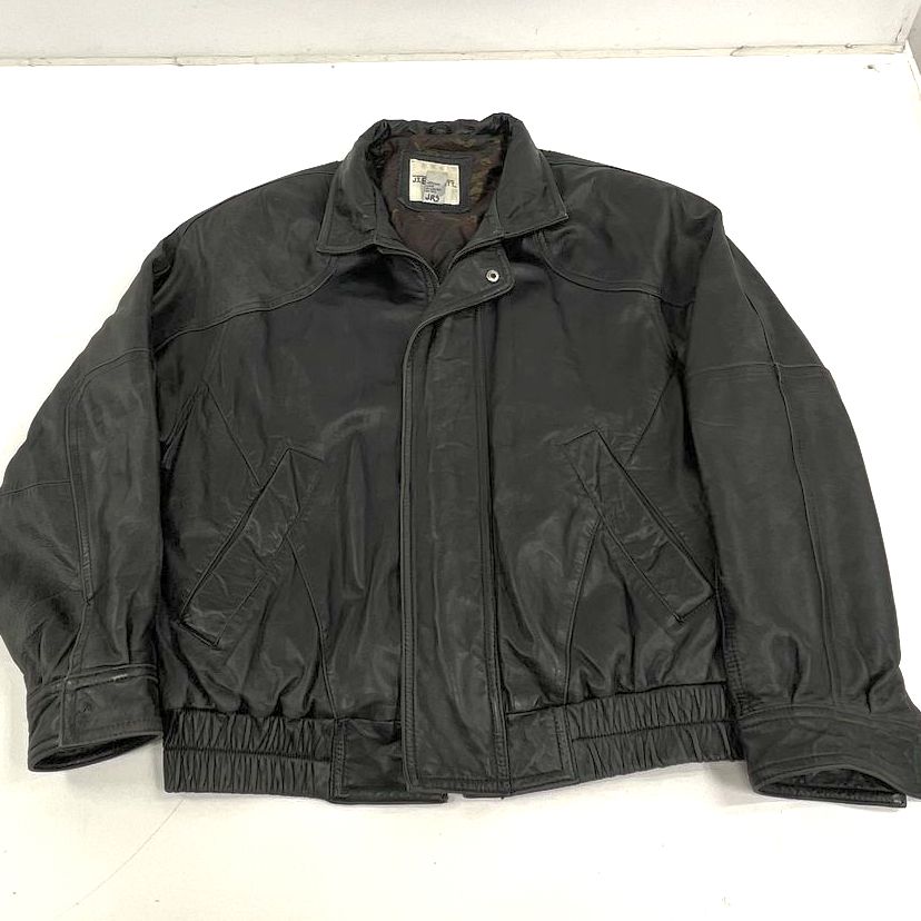 JT Beckett Black Vintage 90s Genuine Leather Bomber Jacket Men's L