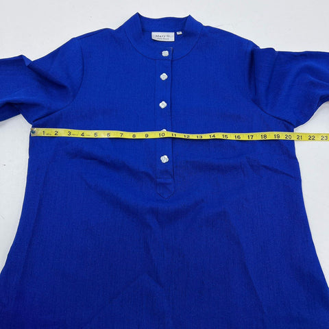 Mary G Palm Beach Women's Blue Mock Neck Flower Button Blouse Top Sz M