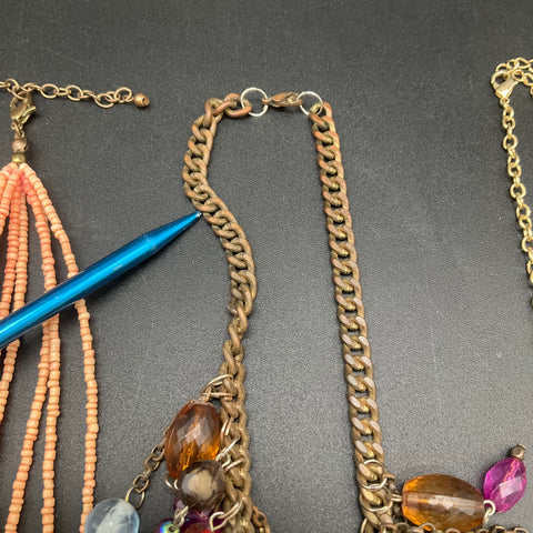 Statement Costume Jewelry Lot of 7 Necklaces Beaded Gold Tone Silver Tone Boho