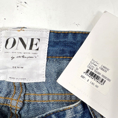 One Teaspoon Women's Trashed Free Birds Skinny Jeans Cobain Blue Sz 30 NWT