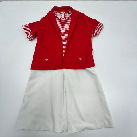 Vintage 70s Flutterby Nautical Sailor Stripe Mod Dress Red White Sz S