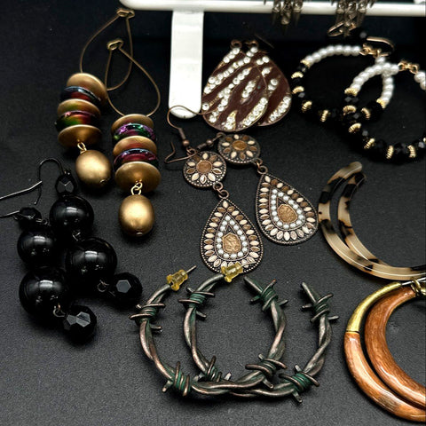 Fashion Earrings Costume Jewelry Lot of 25 Pairs Boho Rhinestone Hoops Dangles