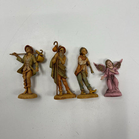 Vintage Depose Italy Nativity Figures Lot of 4 Angel Piper Shepherds Resin