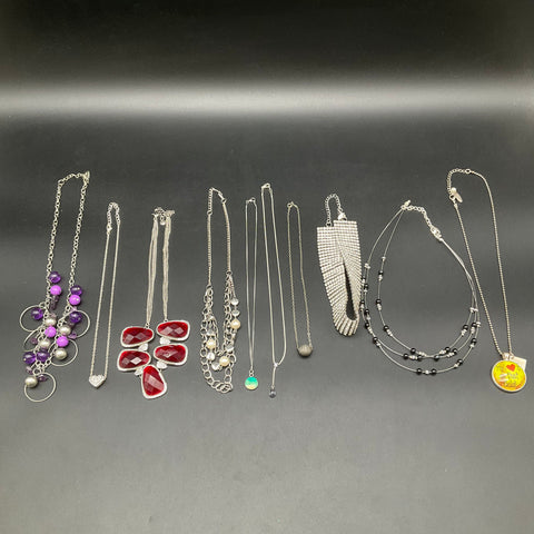 Vintage Modern Costume Jewelry Lot 10 Necklaces Rhinestone Statement Beads