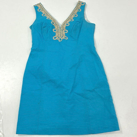 Lilly Pulitzer Women's Blue Gold Soutache Embroidery Shift Dress Sz 6 - Shop Thrift World Lilly Pulitzer Women's Blue Gold Soutache Embroidery Shift Dress Sz 6 - Shop Thrift World