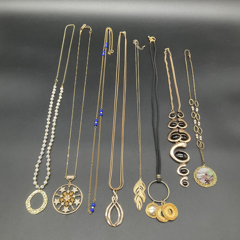 Boho Statement Necklace Lot of 8 Gold Tone Beaded Celestial Starburst Pendants