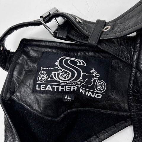 Vintage Leather King Biker Motorcycle Chaps Braided Black Leather Sz XL