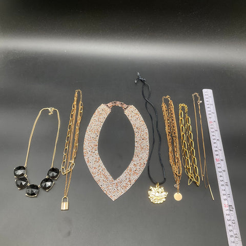 Fashion Costume Jewelry Lot of 7 Necklaces Rhinestone Collar Padlock Pendants