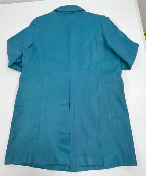 Vintage 80s Roaman's Teal Leather Double Breasted Coat Women's Plus