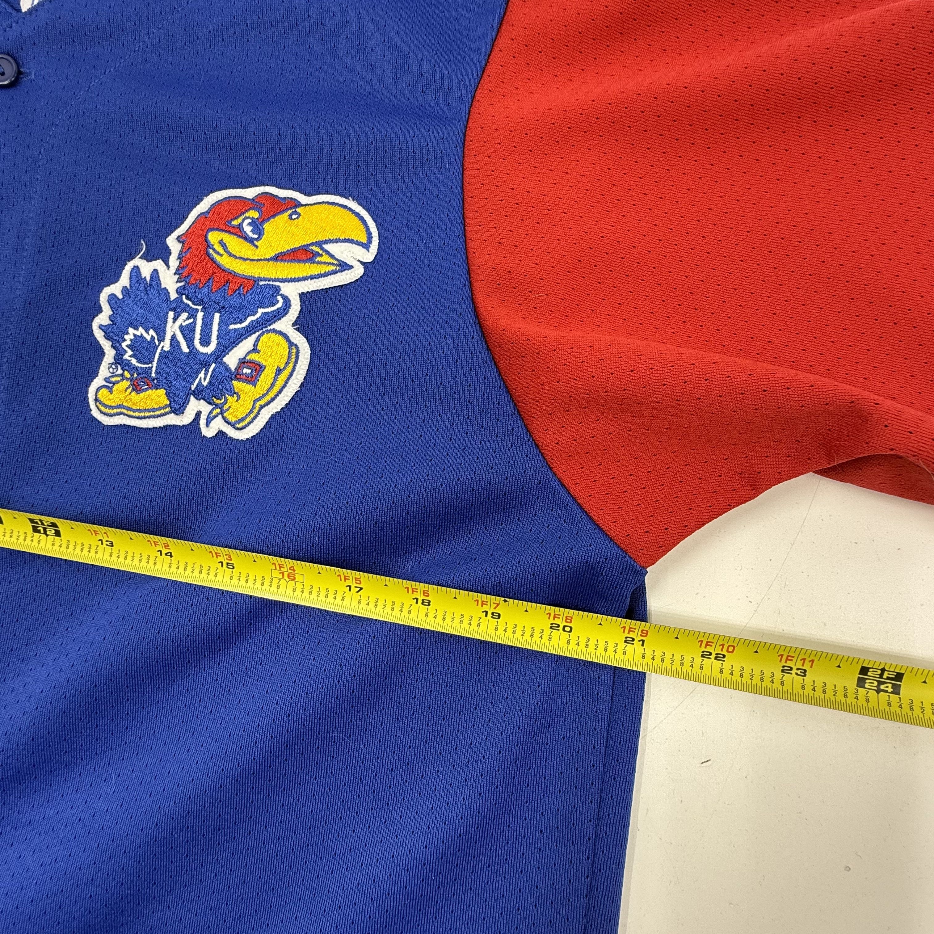 Vintage 90s Majestic Kansas Jayhawks NCAA Baseball Jersey Made in USA Sz M