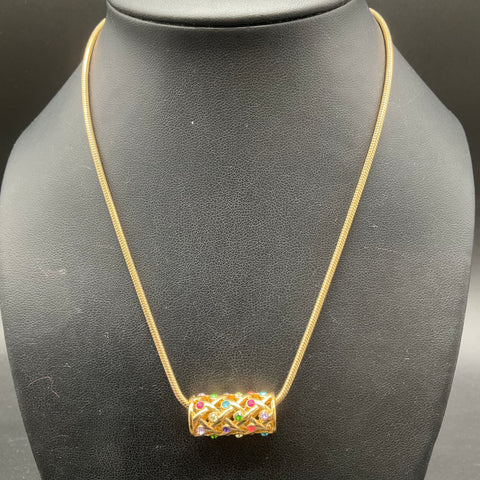 Kate Spade New York Gold Tone Multicolor Rhinestone Lattice Barrel Necklace 18"