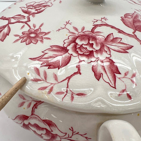 Double Phoenix Pink Flora Ironstone Covered Serving Dish Tureen Japan Vintage