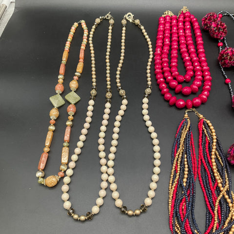 Bohemian Beaded Costume Jewelry Necklace Lot of 10 Tassel Pom Pom Multi-Strand