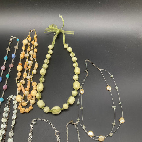 Beaded Costume Jewelry Lot of 14 Necklaces Statement Boho Shell Multi-strand