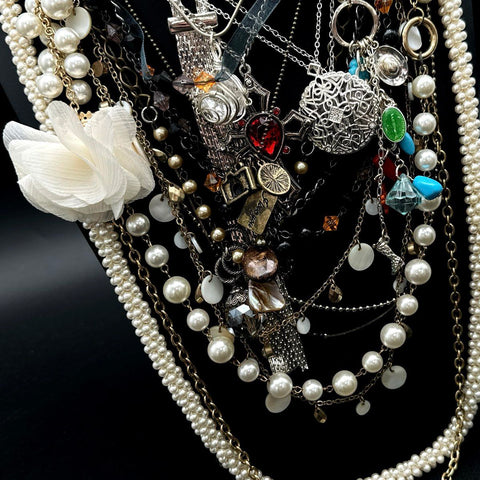 Mixed Fashion Necklaces Jewelry Lot Faux Pearl Charms Cross Sombrero Flower