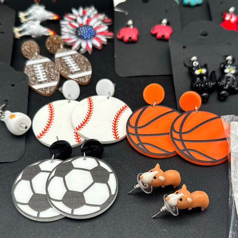 Novelty Costume Jewelry Lot 33 Pairs Animals Food Sports Dangle Stud Earrings