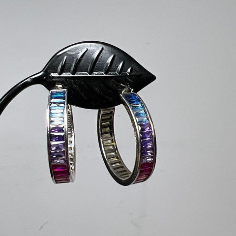 JCM Sterling Silver Multicolor CZ Stone Hoop Earrings 7.87g