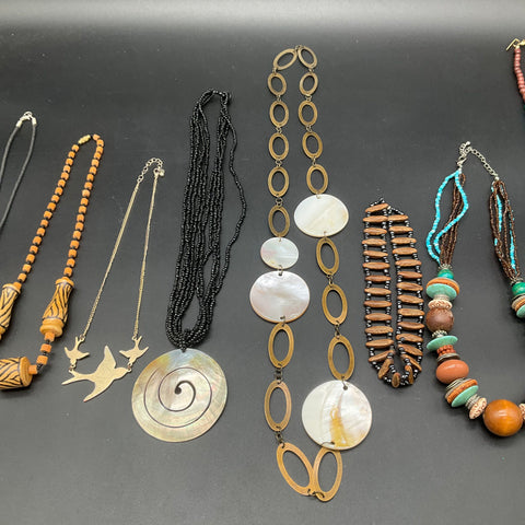 Boho Southwestern Style Necklace Lot of 8 Mother of Pearl Shell Wood Beads