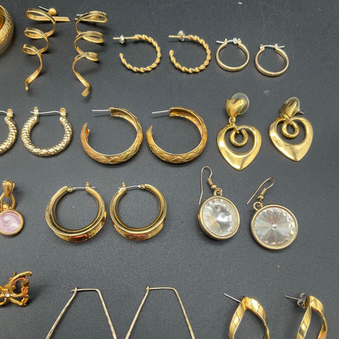 Vintage & Modern Gold Tone Jewelry Lot of 20 Pairs Hoops Studs Dangles Fashion