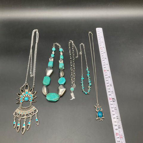 Southwestern Faux Turquoise Costume Jewelry Lot of 5 Necklaces Owl Boot Pendant
