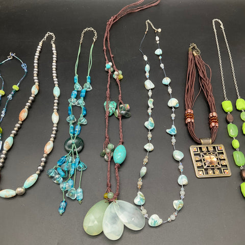 Boho Beaded and Cord Eclectic Statement Necklace Jewelry Lot of 7 Pieces